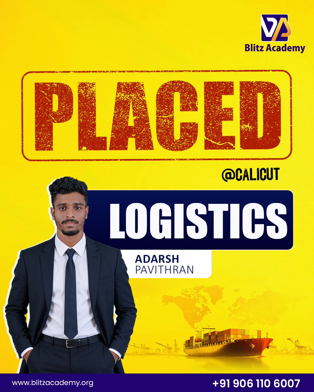 Adarsh Parvithran, placed as Logistics (Calicut)